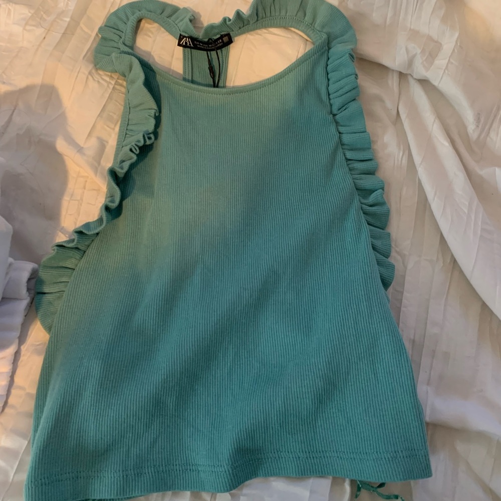 Zara Teal Frill Crop Top - Picture 1 of 3
